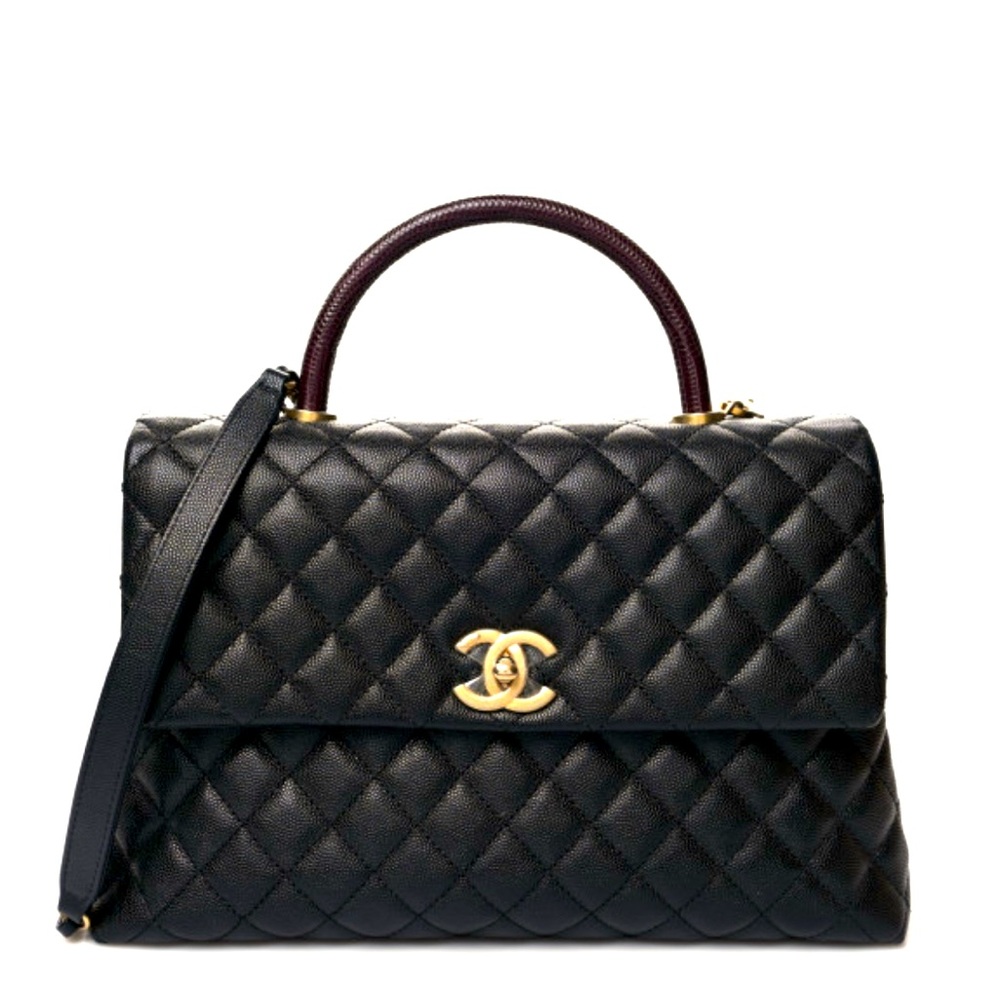Chanel Caviar Lizard Quilted Medium Coco Handle Flap Bag VINTAGE RARE!